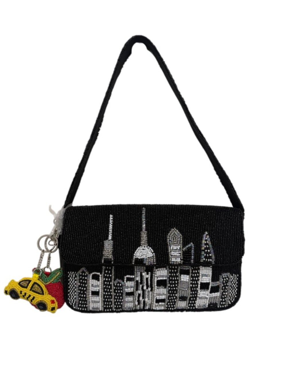 New York NYC Skyline Beaded Bag Big Apple Yellow Cab Keychain Charms Made India